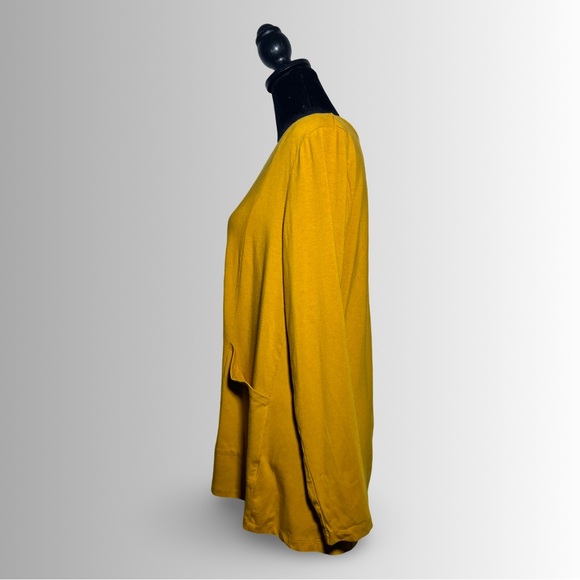 Isaac Mizrahi Live Mustard Yellow 3/4 Sleeve Tunic With Pockets, Cotton/Modal Lg - Picture 7 of 10